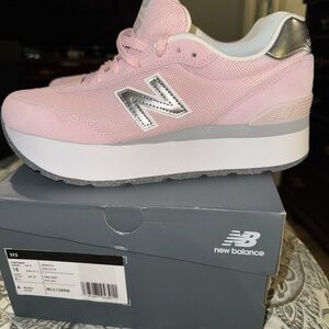 New Balance Pink and Silver Platform Sneakers